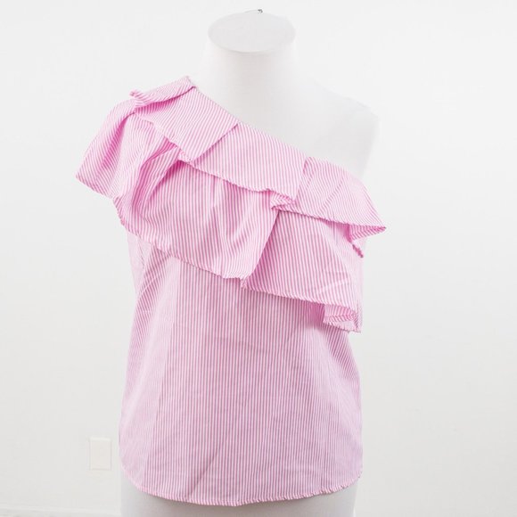 ASOS XL One Shoulder Ruffle Blouse Top Pink - Picture 7 of 7
